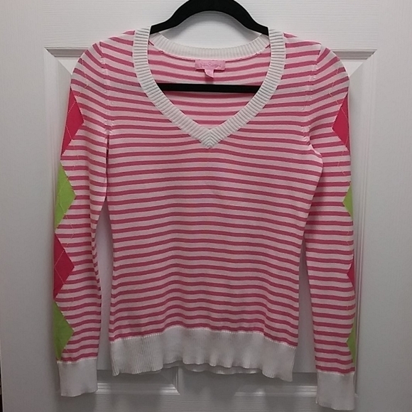 Lilly Pulitzer Striped Sweater with‎ Argyle Sleeves - Picture 1 of 9